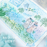 羽ばたく小鳥 口ばしにはバスケットやお花も似合う えくりゅの森 花祭りシリーズ 年賀状・クリスマス母の日カード ポストカードにも はんこ 手帳付箋 カード作り