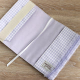 オリジナルプリント生地<br>フリルゴムバンド付き<br>【ブックカバー】<br>ミニノート付き★文庫本サイズ<span><br>ハンドメイド★うさぎ・小鳥・リス・ハリネズミ</span>