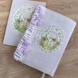 オリジナルプリント生地【フリルゴムバンド付き★ブックカバーミニノート付き★文庫本サイズハンドメイド★うさぎ・小鳥・リス・ハリネズミ