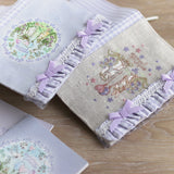 ミシン刺繍入り【フリルゴムバンド付き★ブックカバーミニノート付き★文庫本サイズハンドメイド★ミシン刺繍★うさぎ・小鳥・リス・ハリネズミ