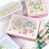 数量限定:ピンクの大きな缶 アルファベットver(缶のみ) ステッカー付 日付印の収納にも うさぎや森の動物 日付印のデザイン入り うさぎ たれ耳うさぎ スタンプはんこの収納