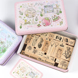 数量限定:ピンクの大きな缶 アルファベットver(缶のみ) ステッカー付 日付印の収納にも うさぎや森の動物 日付印のデザイン入り うさぎ たれ耳うさぎ スタンプはんこの収納