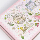 数量限定:ピンクの大きな缶 アルファベットver(缶のみ) ステッカー付 日付印の収納にも うさぎや森の動物 日付印のデザイン入り うさぎ たれ耳うさぎ スタンプはんこの収納