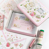 数量限定:ピンクの大きな缶 アルファベットver(缶のみ) ステッカー付 日付印の収納にも うさぎや森の動物 日付印のデザイン入り うさぎ たれ耳うさぎ スタンプはんこの収納