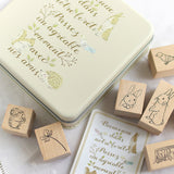 【スタンプ9点セット】年賀状やクリスマスカードポストカードにも うさぎやかわいい動物と草花のスタンプ 手帳 付箋はんこ うさぎ2種・小鳥・リス・ハリネズミ・四つ葉のクローバー・切り株・草むら・ドングリ 子供 習い事 勉強 塾 えくりゅの森