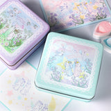 今だけ【期間限定】ゆめかわバージョン(缶のみ)+ステッカー・ポストカード付 花祭りシリーズ「クッキー缶」スタンプの収納に うさぎ たれ耳うさぎ<br>星や月 雲 可愛い<br>スタンプはんこの収納