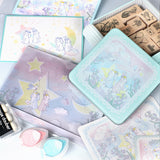 今だけ【期間限定】ゆめかわバージョン(缶のみ)+ステッカー・ポストカード付 花祭りシリーズ「クッキー缶」スタンプの収納に うさぎ たれ耳うさぎ<br>星や月 雲 可愛い<br>スタンプはんこの収納