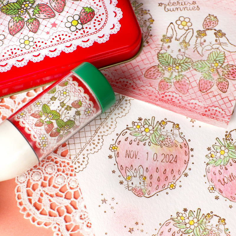 イチゴの日付印】いちご苺 日付回転印 日付スタンプ うさぎ手帳デコや