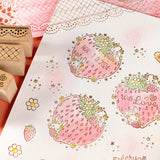 【ミニミニスタンプ 3点セット】レースや格子柄イチゴ 手帳やメッセージカード 可愛い縁取りやコーナー枠