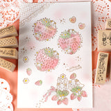 【ミニミニスタンプ 3点セット】レースや格子柄イチゴ 手帳やメッセージカード 可愛い縁取りやコーナー枠