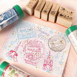 【ミニミニスタンプ 3点セット】レースや格子柄イチゴ 手帳やメッセージカード 可愛い縁取りやコーナー枠