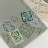 フレークシール切手風・消印風 日付回転印と組み合わせ トレーシングペーパー半透明シール うさぎ えくりゅの森・花祭りシリーズ お手紙やカード手帳にうさぎ・垂れ耳うさぎ・小鳥・リス エッフェル塔 アンティーク