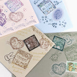 フレークシール切手風・消印風 日付回転印と組み合わせ トレーシングペーパー半透明シール うさぎ えくりゅの森・花祭りシリーズ お手紙やカード手帳にうさぎ・垂れ耳うさぎ・小鳥・リス エッフェル塔 アンティーク