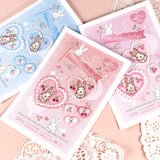 【2way 刺繍ワッペン:5点セット】うさぎ花柄 ハート シールでもアイロンでも さくらんぼ ピンク 水色 刺しゅう 手帳やブックカバースマホや洋服バッグに