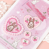 【2way 刺繍ワッペン:5点セット】うさぎ花柄 ハート シールでもアイロンでも さくらんぼ ピンク 水色 刺しゅう 手帳やブックカバースマホや洋服バッグに