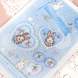 【2way 刺繍ワッペン:5点セット】うさぎ花柄 ハート シールでもアイロンでも さくらんぼ ピンク 水色 刺しゅう 手帳やブックカバースマホや洋服バッグに