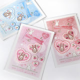 【2way 刺繍ワッペン:5点セット】うさぎ花柄 ハート シールでもアイロンでも さくらんぼ ピンク 水色 刺しゅう 手帳やブックカバースマホや洋服バッグに