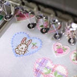 【2way 刺繍ワッペン:5点セット】うさぎ花柄 ハート シールでもアイロンでも さくらんぼ ピンク 水色 刺しゅう 手帳やブックカバースマホや洋服バッグに