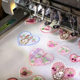 【2way 刺繍ワッペン:5点セット】うさぎ花柄 ハート シールでもアイロンでも さくらんぼ ピンク 水色 刺しゅう 手帳やブックカバースマホや洋服バッグに