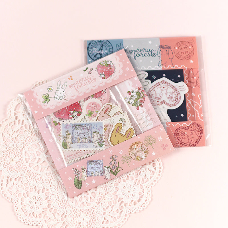 フレークシール切手風【その2：ピンクver】・消印風日付印とお揃い