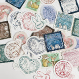 フレークシール切手風・消印風 日付回転印と組み合わせ トレーシングペーパー半透明シール うさぎ えくりゅの森・花祭りシリーズ お手紙やカード手帳にうさぎ・垂れ耳うさぎ・小鳥・リス エッフェル塔 アンティーク