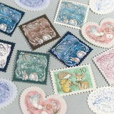 フレークシール切手風・消印風 日付回転印と組み合わせ トレーシングペーパー半透明シール うさぎ えくりゅの森・花祭りシリーズ お手紙やカード手帳にうさぎ・垂れ耳うさぎ・小鳥・リス エッフェル塔 アンティーク