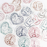 フレークシール切手風・消印風 日付回転印と組み合わせ トレーシングペーパー半透明シール うさぎ えくりゅの森・花祭りシリーズ お手紙やカード手帳にうさぎ・垂れ耳うさぎ・小鳥・リス エッフェル塔 アンティーク