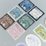 フレークシール切手風・消印風 日付回転印と組み合わせ トレーシングペーパー半透明シール うさぎ えくりゅの森・花祭りシリーズ お手紙やカード手帳にうさぎ・垂れ耳うさぎ・小鳥・リス エッフェル塔 アンティーク