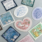 フレークシール切手風・消印風 日付回転印と組み合わせ トレーシングペーパー半透明シール うさぎ えくりゅの森・花祭りシリーズ お手紙やカード手帳にうさぎ・垂れ耳うさぎ・小鳥・リス エッフェル塔 アンティーク