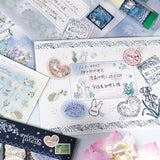 イラスト入り宛名シール ラベル:お手紙に 封筒に うさぎ アジサイ 紫陽花 ブルーベル スズラン 森の風景 動物