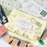 イラスト入り宛名シール ラベル:お手紙に 封筒に うさぎ アジサイ 紫陽花 ブルーベル スズラン 森の風景 動物