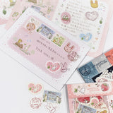 封筒+シール:お手紙に ピンク アルファベットver 日付印とお揃い★たち耳たれ耳うさぎ