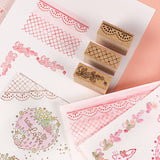 【ミニミニスタンプ 3点セット】レースや格子柄イチゴ 手帳やメッセージカード 可愛い縁取りやコーナー枠