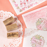 【ミニミニスタンプ 3点セット】レースや格子柄イチゴ 手帳やメッセージカード 可愛い縁取りやコーナー枠