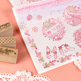 【ミニミニスタンプ 3点セット】レースや格子柄イチゴ 手帳やメッセージカード 可愛い縁取りやコーナー枠