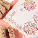 【ミニミニスタンプ 3点セット】レースや格子柄イチゴ 手帳やメッセージカード 可愛い縁取りやコーナー枠