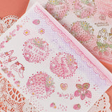 【ミニミニスタンプ 3点セット】レースや格子柄イチゴ 手帳やメッセージカード 可愛い縁取りやコーナー枠