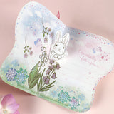 ひょっこりポップアップカード キラキララメ付き★誕生日や母の日 入学卒業 結婚出産記念日 お祝い うさぎ アジサイ 紫陽花 ブルーベル スズラン 森