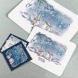 2人のうさちゃんとブルーベル・スズランのお花「ポストカード・ミニカード・ステッカー」日付印とお揃い花祭りシリーズ うさぎ たれ耳うさぎ ブルーベル スズラン