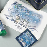 2人のうさちゃんとブルーベル・スズランのお花「ポストカード・ミニカード・ステッカー」日付印とお揃い花祭りシリーズ うさぎ たれ耳うさぎ ブルーベル スズラン