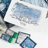 2人のうさちゃんとブルーベル・スズランのお花「ポストカード・ミニカード・ステッカー」日付印とお揃い花祭りシリーズ うさぎ たれ耳うさぎ ブルーベル スズラン