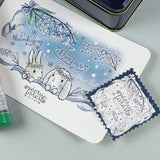 2人のうさちゃんとブルーベル・スズランのお花「ポストカード・ミニカード・ステッカー」日付印とお揃い花祭りシリーズ うさぎ たれ耳うさぎ ブルーベル スズラン