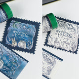 2人のうさちゃんとブルーベル・スズランのお花「ポストカード・ミニカード・ステッカー」日付印とお揃い花祭りシリーズ うさぎ たれ耳うさぎ ブルーベル スズラン