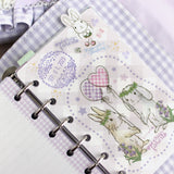 [Mini 6 holes Hyokkori Animal Index]<br> A cute double-sided color notebook divider with stickers and animals peeking out from the top and side.<br> <span>rabbit hedgehog squirrel small bird</span>