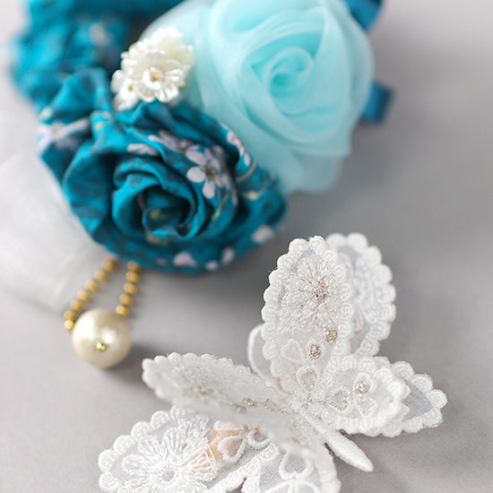 キラキラ★蝶々のクリップ：ミシン刺繍の立体的な蝶々のクリップ　刺繍フレームやシュシュに組み合わせ