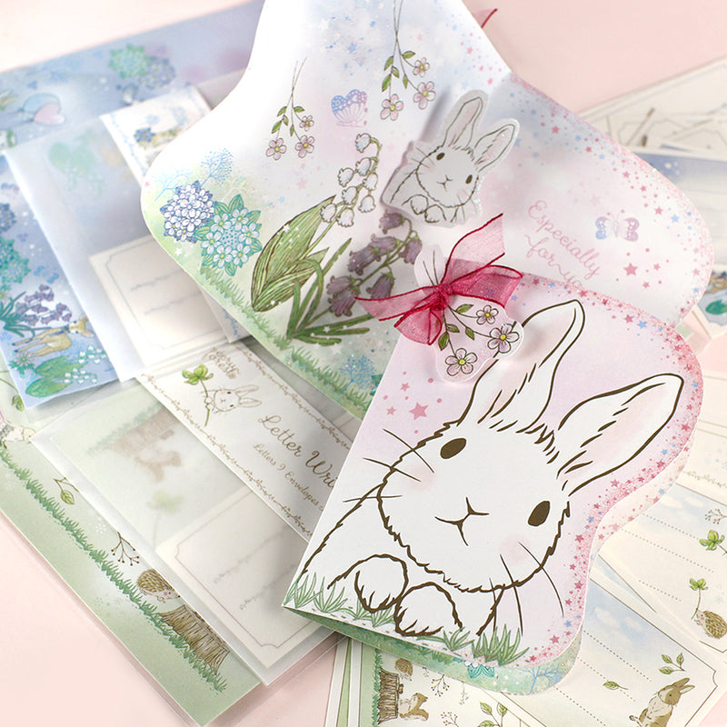 Address stickers with illustrations: For letters<br> <span>Envelope with rabbit, hydrangea, bluebell, lily of the valley, forest scenery, animals</span>