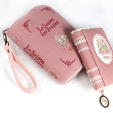 予約販売【ブック型 大き目手帳ポーチ】うさぎ刺繍入り　クロスステッチミシン刺繍 ハンドメイド