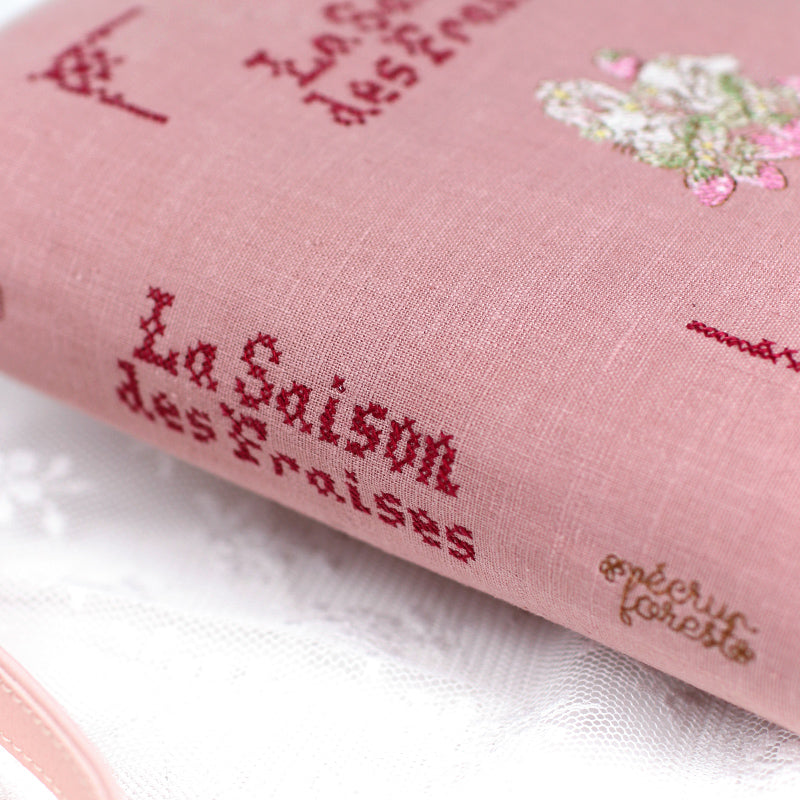 予約販売【ブック型 大き目手帳ポーチ】うさぎ刺繍入り　クロスステッチミシン刺繍 ハンドメイド