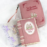 予約販売【ブック型 大き目手帳ポーチ】うさぎ刺繍入り　クロスステッチミシン刺繍 ハンドメイド