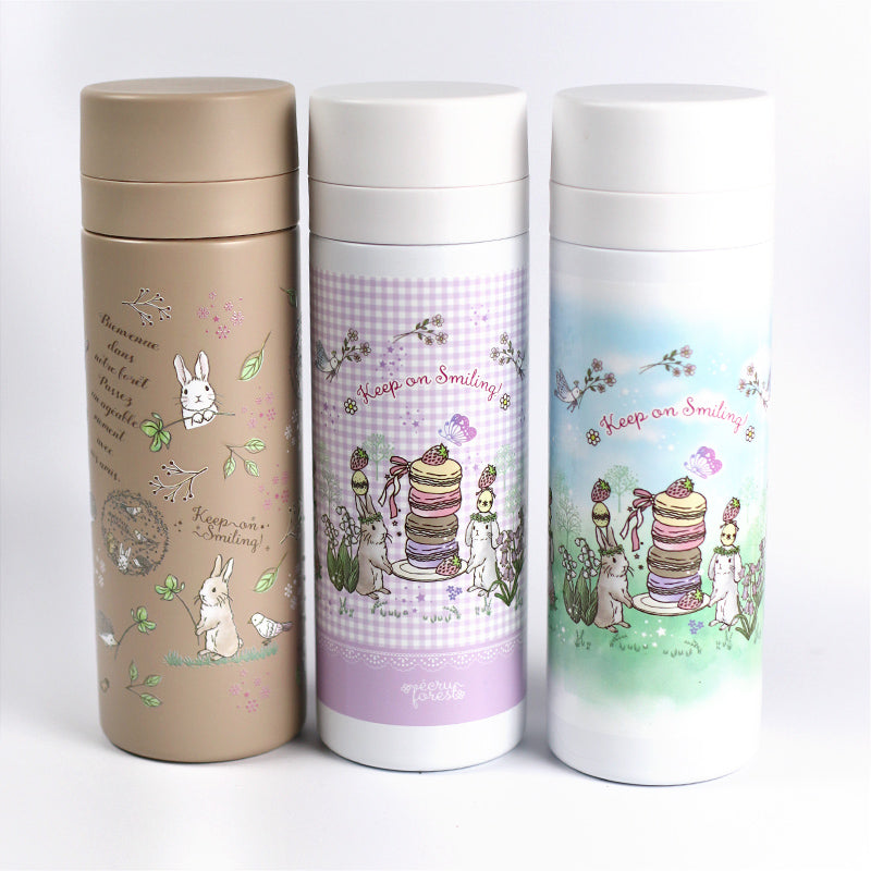【スリムサーモステンレスボトル・カラビナ付きハンディファン】300ml, 500ml　うさぎイラスト、神戸タータン